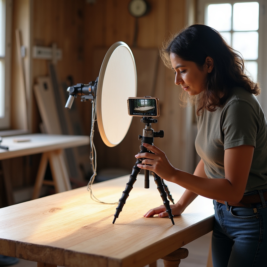Setup fotografico professionale per la fotografia di mobili in legno artigianali