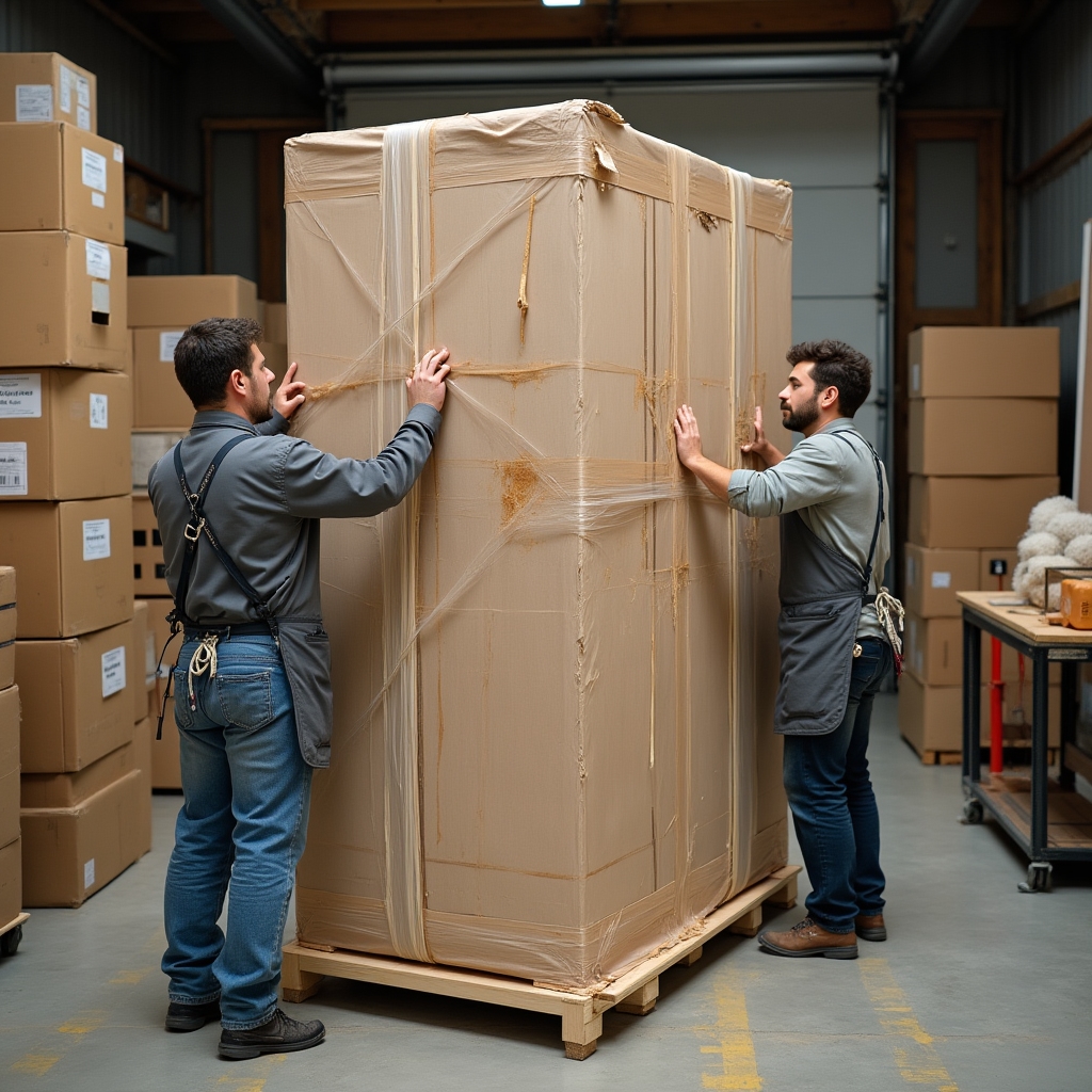 Processo di imballaggio professionale di un mobile in legno per la spedizione